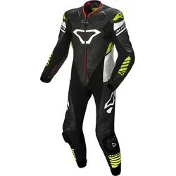 Macna Tracktix One Piece Motorrad Lederkombi, perforiert, schwarz-weiß-gelb, Größe 46 - Hochwertige Motorrad Lederkombi aus geprägtem Rindsleder mit Teilperforation für optimale Belüftung und Stretch-Einsätzen für Bewegungsfreiheit. Ideal für Motorradfahrer, die Komfort und Stil suchen.