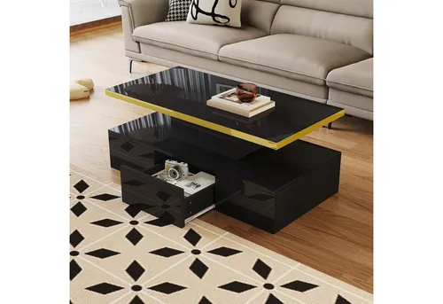 MODFU Couchtisch 100 cm Schwarz – Multifunktionaler Sofatisch - Eleganter Couchtisch mit 1 Schublade, ideal für Ihr Wohnzimmer. Mit kompakten Maßen (100x50x39 cm) und vielseitiger Nutzung – perfekt für gemütliche Abende.