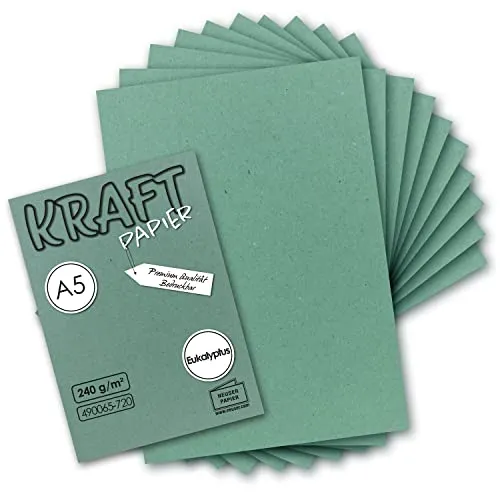 50x Vintage Kraftpapier in Eukalyptus-Grün