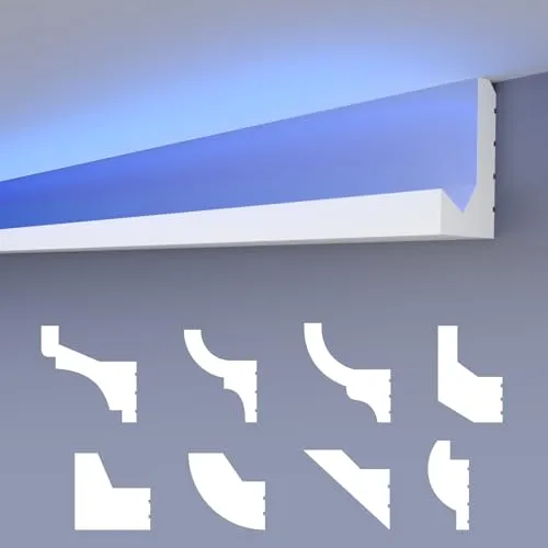 HEXIMO LED Stuckleisten klassisch, XPS Styropor indirekte Beleuchtung Wand & Decke Leisten Stuck dekoratives Licht Deckenleisten (10,2 Meter HLED 29)