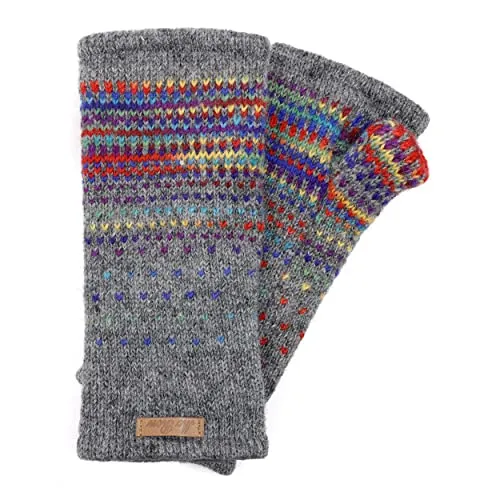 Damen Pulswärmer Armstulpen Modell Ida Mittelgrau Regenbogen 2 96R