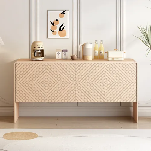 Merax Kommode Sideboard mit 4 Türen und Einlegeböden, Kommode mit Kippschutz, Buffet Scandi Anrichte Massivholz Wohnzimmerschränke, 152.5x40x76.5cm