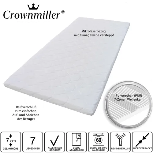 Crownmiller Basic XXL Topper 140x200 cm – Ergonomische 7-Zonen Matratzenauflage