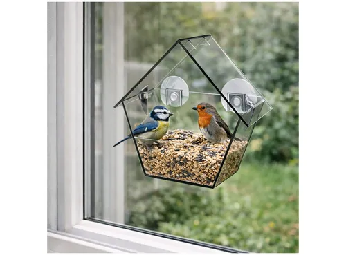 HTI-Living Futterspender Vogelfutterhaus Nessa transparent 1-teilig, Futterspender Kunststoff mit Saugnäpfen