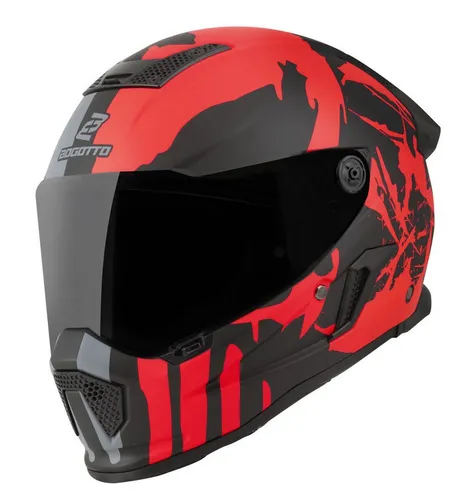 Bogotto Rapto Demon Helm M, grau-rot für Männer - Motorradhelm mit kratzfestem Visier und zwei Schalengrößen, ideal für Sicherheit und Komfort auf der Straße.