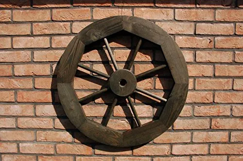 Dekoratives Wagenrad 70 cm rustikal - Gartenstatuen, rustikales Holzrad mit echtem Holz, ideal für Garten- und Terrassendekoration, Durchmesser: 70 cm, Farbe: schwarz