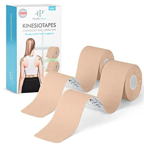 Health Press Kinesiotapes – 2 Rollen Kinesiologie Tape Sport Beige + Beige (5cm x 5m) – Kinesiotape – Profi Physio Tape und Sporttape – Hautfreundliche Tapes DERMATEST: SEHR GUT
