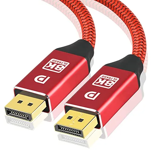 Produktbild Reagle DisplayPort Kabel 1.4 1 5M, DP Kabel 8K 60Hz 4K 144Hz 2K 240Hz, 32,4 Gbit/s HBR3 HDR DSC HDCP 2.2, Display Port Kabel für Gaming Monitor PC Laptop Grafikkarte, Nylon Geflecht Rot