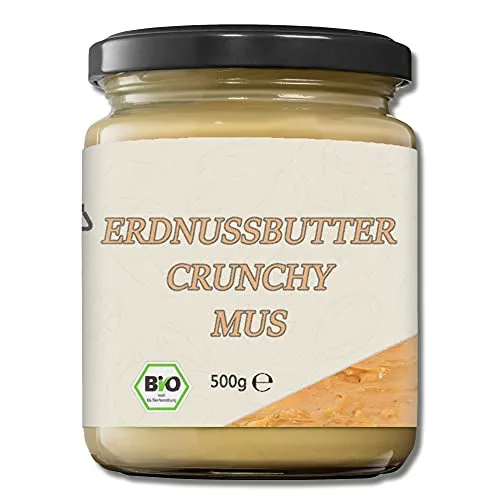 Mynatura Bio Erdnussbuttermus Crunchy I Crunchy-Peanut I Erdnussmus I Nussmus I Brotaufstrich I Snack I Vegan I Im Glas (1x 500g)