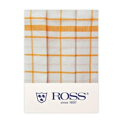Ross 3er Pack Halbleinen-Geschirrtücher Karo gelb, 50x70 cm