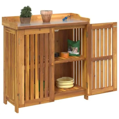vidaXL Garten-Schrank mit Tür Braun 93x41.5x98cm - Badezimmerschrank aus massivem Akazienholz, bietet funktionalen Stauraum und elegantes Design für ein modernes Wohnambiente.