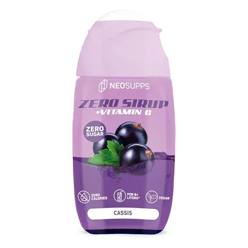Neosupps Zero Sirup - Cassis Geschmack - 65 ml natürlicher Getränkesirup mit Vitamin C, 1x Flasche ergibt 8 L Fertiggetränk, Zero Kalorien & zucker Getränkekonzentrat, 1x 65ml Fertiggetränk