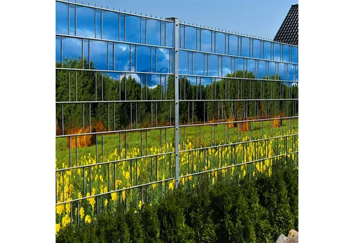 zaunzu Sichtschutzstreifen Bergwelt Wiese - 2,5m x 1,8m Fotodruck für Doppelstabgitter - Hochwertige Sichtschutzstreifen im eleganten Bergwelt-Motiv für Doppelstabmatten. Pflegeleicht, wetterfest und UV-beständig – ideal für eine individuelle Atmosphäre in Ihrem Garten.