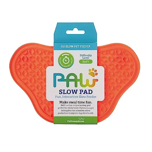 PetDreamHouse Paw Feeder Lick Pad Hunde-Leckunterlage, Ablenkungsmatte für Bad oder Dusche mit Saugnapf zum Lecken von Paste, Soße, Joghurt oder Erdnussbutter – Orange