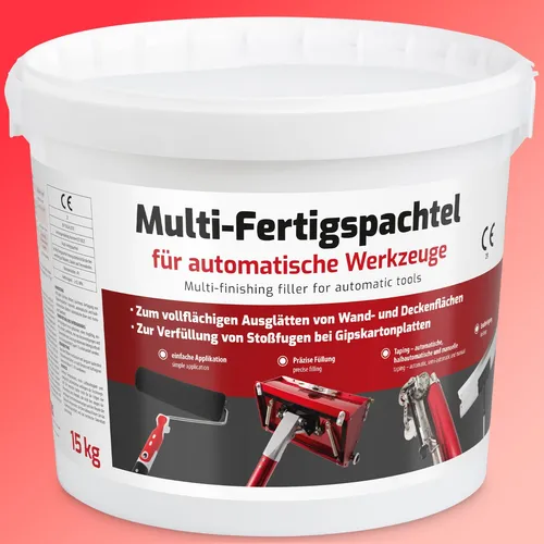 Fertigspachtel 15kg - Mehrzweck/Fugenspachtel für Innen - Mörtel, Putz, Zement & Gips. Gebrauchsfertig, schnelltrocknend und leicht aufzutragen. Ideal für Wände und Fugen mit einer Abdeckung von ca. 10m².