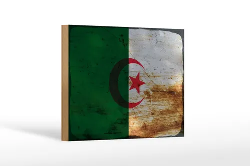 Holzschild Flagge Algerien 18x12 cm Flag Algeria Rost Deko Schild