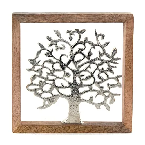 DESIGN DELIGHTS WANDBILD Lebensbaum | 20 cm, Metall, Mangoholz | Baum des Lebens Wanddeko, Metallbild mit Holzrahmen
