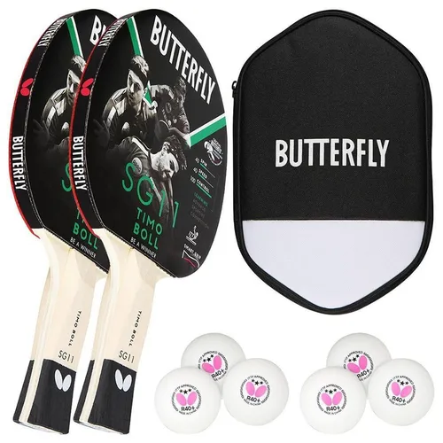 Butterfly 2x Timo Boll SG11 Tischtennisschläger - Komplettschläger für Allround-Spieler, inklusive Tischtennishülle und 6 Bällen – ideal für Freizeit und Training.