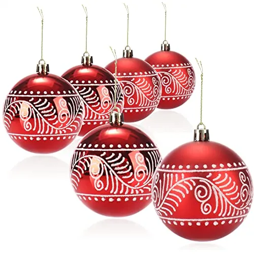 com-four® 6X Weihnachtskugeln, Christbaumkugeln bruchsicher aus Kunststoff für Weihnachten, Baumschmuck für den Christbaum mit Anhänger