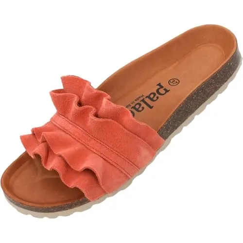Palado Pantoletten Damen Vilnado - bequeme Sandalen Made in Spain - Hausschuhe mit Kork-Fußbett - modische Sommerschuhe Orange UK3,5 - EU36