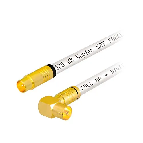 4m HB-DIGITAL HDTV Kupfer Antennenkabel für DVB-C Kabelreceiver IEC Antennenanschluss VERGOLDET 5X geschirmt 135dB Stecker, Buchse um 90° Grad gewinkelt Koaxial Kabel 1080p Full HD UHD Ultra weiß