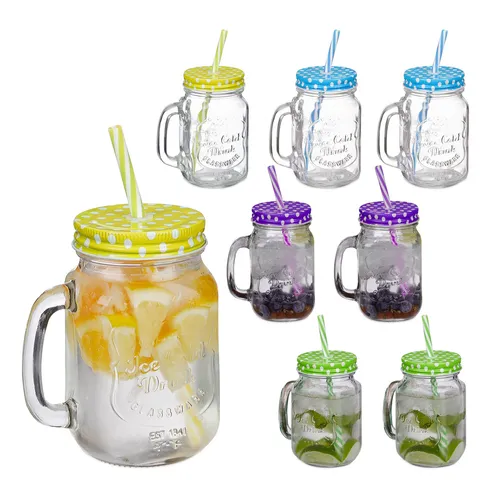 Trinkgläser mit deckel Limonadengläser Retro Henkelgläser Smoothie Becher