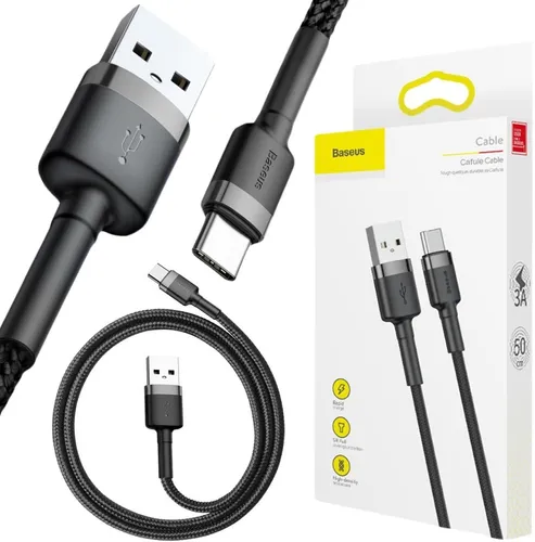 KABEL USB-A / USB-C Baseus Cafule CATKLF-AG1 50cm 3A QC 3.0 CZARNO 6953156278189