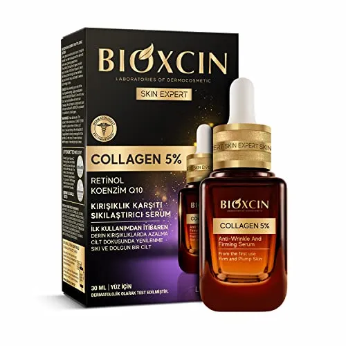 Bioxcin Collagen Serum 5% - Anti-Falten & Straffendes Gesichtsserum - mit Retinol, Coenzym Q10 und Lipozom Technologie - 30 ml
