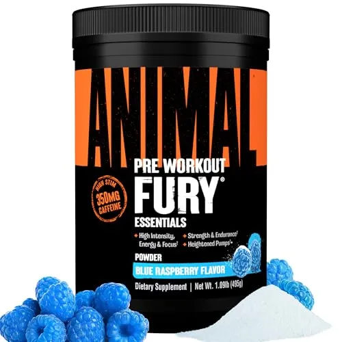 Universal Nutrition Animal Fury - Pre-Workout Booster - Pre-Workout Booster mit Blue Raspberry Geschmack, 30 Portionen für mehr Energie und Fokus beim Training, ideal für Fitness-Enthusiasten.