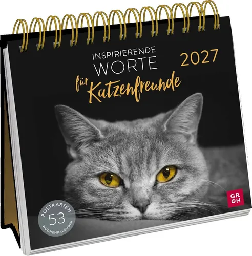groh Verlag Tischkalender Postkartenkalender 2027: Inspirierende Worte für Katzenfreunde