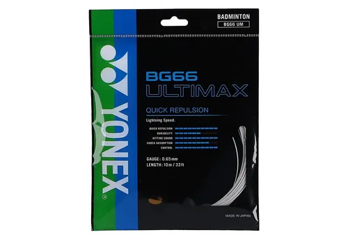 Yonex Badmintonsaite BG 66 Ultimax (Power+Komfort) weiss 10m Set, Saitendicke: 0.65