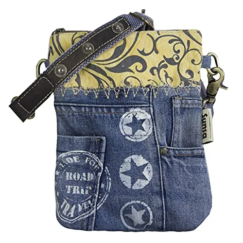 Sunsa Damen Tasche - Nachhaltige Umhängetasche aus recycelten Jeans - Damen-Schultertaschen aus recyceltem Material, praktisch und robust mit individuellem Design. Perfekt für jeden Anlass und ein echter Hingucker!