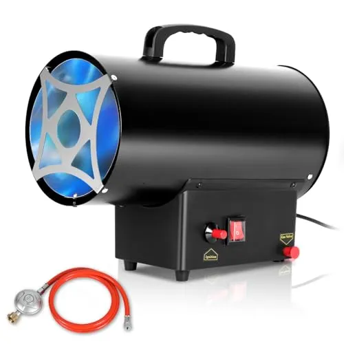 SWANEW Gasheizgebläse 15 kW Gas Heizgerät inkl Verbindungschlauch und Gasdruckregler 700mbar, Wirksame Fläche: 225m²,für Baustellen, belüfteten Lagerräumen, Garagen usw