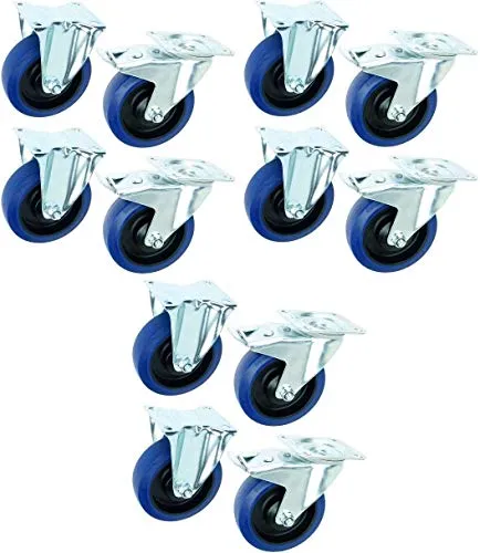 Satz 125 mm BLUE WHEELS Lenkrollen mit Bremse/Feststellbremse + Bockrollen Transportrollen Schwerlastrollen 165 kg/Rad Blau - INDUSTRIEQALITÄT ECO (3 Satz Brems/Bock) 3