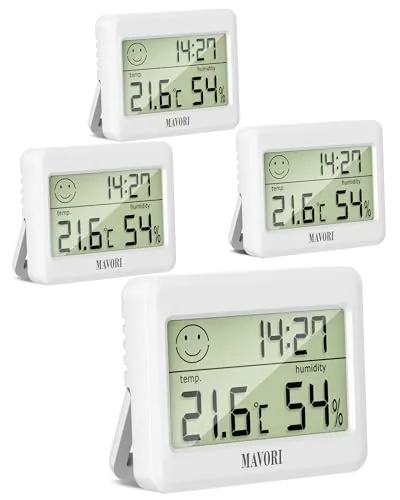MAVORI® 4 St. Hygrometer Thermometer innen mit Uhr von MAVORI