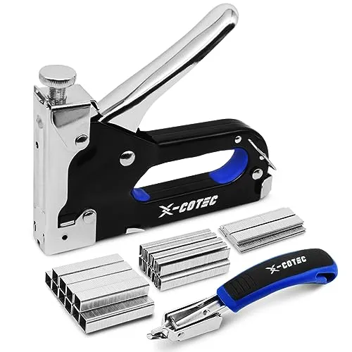 X-COTEC Handtacker, 3 in 1 Profi Tacker für Holz, Handtacker für Holz mit 3000 Klammern, Staple Gun, Stapler, Tackerpistolemit Klammerentferner, für Tischlerei, Dekoration, Kabelbefestigung