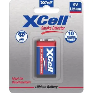 XCell Batterien Lithium für Rauchmelder 9V Block, E-Block, 6LR61, 10 Jahre Longlife, 1 Stück