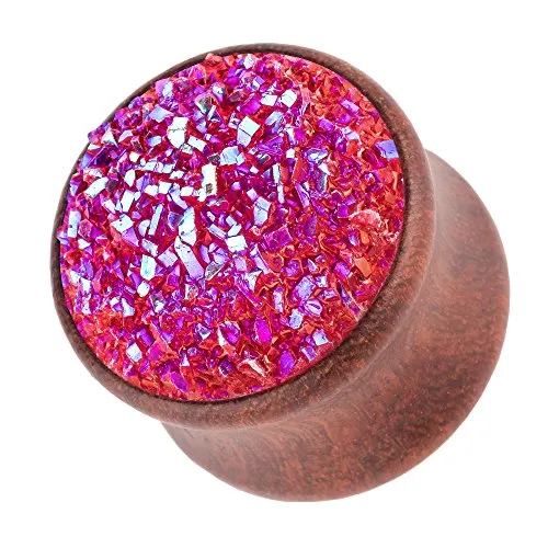 Piercingfaktor Ohr Plug Flesh Tunnel Piercing Ohrpiercing Holz Organic Braun mit Kristall Glitter 8mm Pink