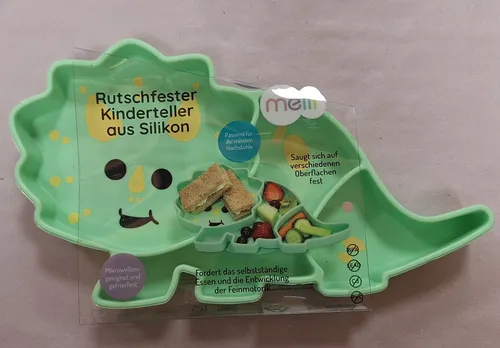 Melii Rutschfester Kinderteller aus Silikon Dino in grün von melii
