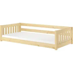 Niedriges Kinderbett Bodenbett 90x200 Kiefer massiv - Sicheres Niedrigbett aus massivem Kiefernholz mit Liegefläche 90x200 cm. Wählen Sie zwischen verschiedenen Zubehörvarianten für individuellen Komfort und optimale Sicherheit.