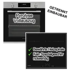 Sharp Pyrolyse Turbo Heißluft Backofen-Set mit Elektrokochfeld