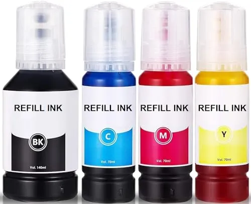 Multipack Refill Tinte Schwarz, Cyan, Magenta, Gelb, kompatibel mit Epson Ecotank 101, 102, 103, 104, 105, 106, 113 350 ml