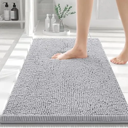 Homaxy rutschfeste Badematte Chenille Badezimmerteppich Mikrofaser Badteppich Saugfähige Hochflor Badvorleger - 40 x 60 cm, Hellgrau
