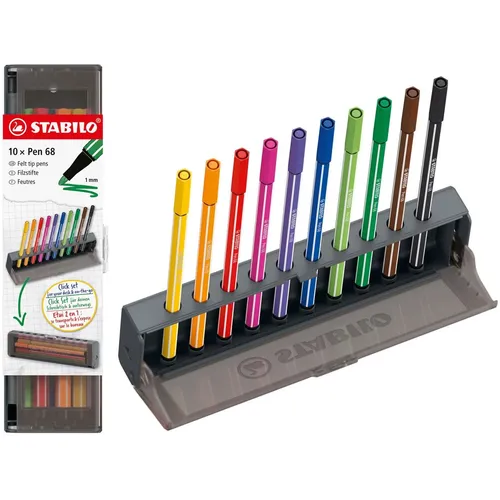 STABILO Pen 68 Filzstifte farbsortiert, 10 St. Kunststoffbox