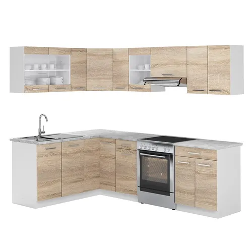 VICCO Küchenzeile L 250cm - Moderner Küchenblock in Sonoma Eiche - Küchenzeilen mit erstklassiger Verarbeitung, kratzresistent und pflegeleicht. Ideal für moderne Küchen mit kompaktem Design.