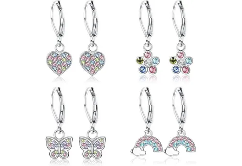 LuxusKollektion Ohrhänger-Set 4 Paar Zirkonia Ohrringe Set Mädchen Kinder Damen Hypoallergen