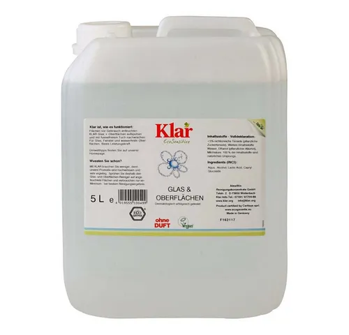 Almawin Klar - Glas & Oberflächen Reiniger 5L - Reinigungsmittel für streifenfreien Glanz, 100% natürliche Inhaltsstoffe, ideal für umweltbewusste Haushalte.