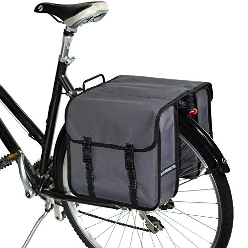 BikyBag Classic Doppel-Fahrradtasche, 2x13L Gepäckträgertasche, Wasserabweisend, mit Reflektoren (Grau)