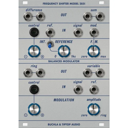 Tiptop Audio Model 285t Frequency Shifter - Eurorack Frequenzschieber und Ringmodulator, ideal für kreative Klangmanipulationen und experimentelle Musik mit dualen Ausgängen.