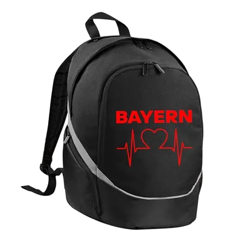 multifanshop Rucksack Bayern Herzschlag rot - Sportfan Rucksack mit hochwertigem Druck, Feuchtfach und mehreren Taschen, ideal für Bayern-Fans und praktisch für den Alltag.